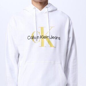 Calvin Klein Jeans Men's Monogram Logo Pullover Hoodie White Gold - Large